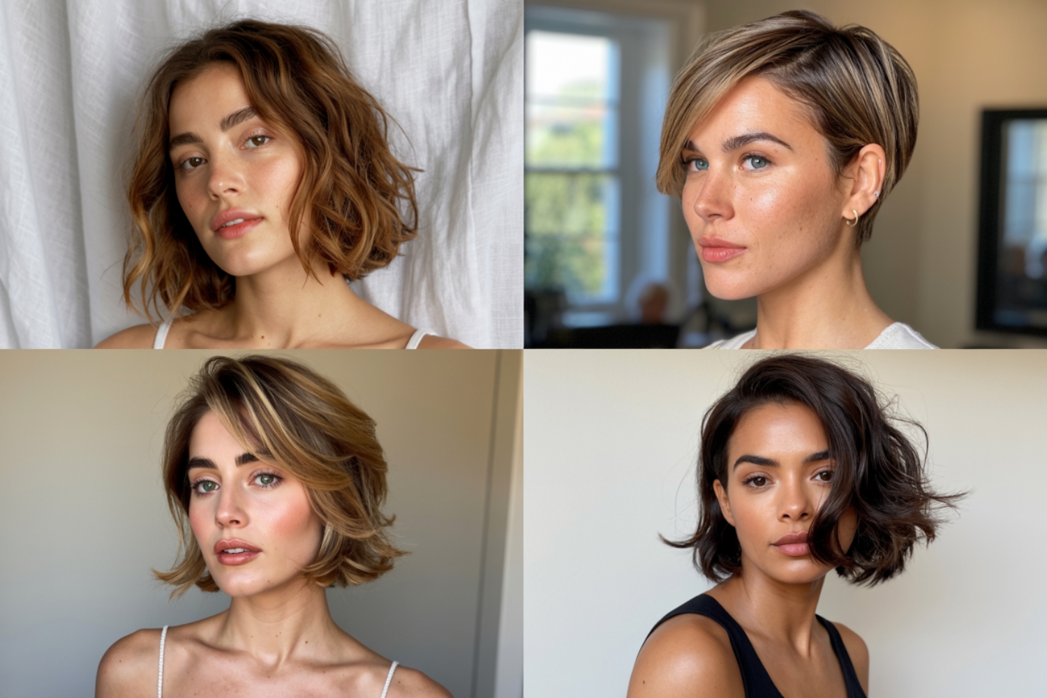 Short thin hair cuts for women showing a styled layered bob with visible volume and thickness on fine hair