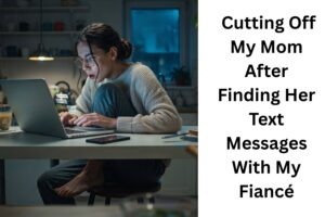 Messages Between My Fiancé and My Own Mother — woman reading shocking text messages on a laptop, discovering a hidden family betrayal