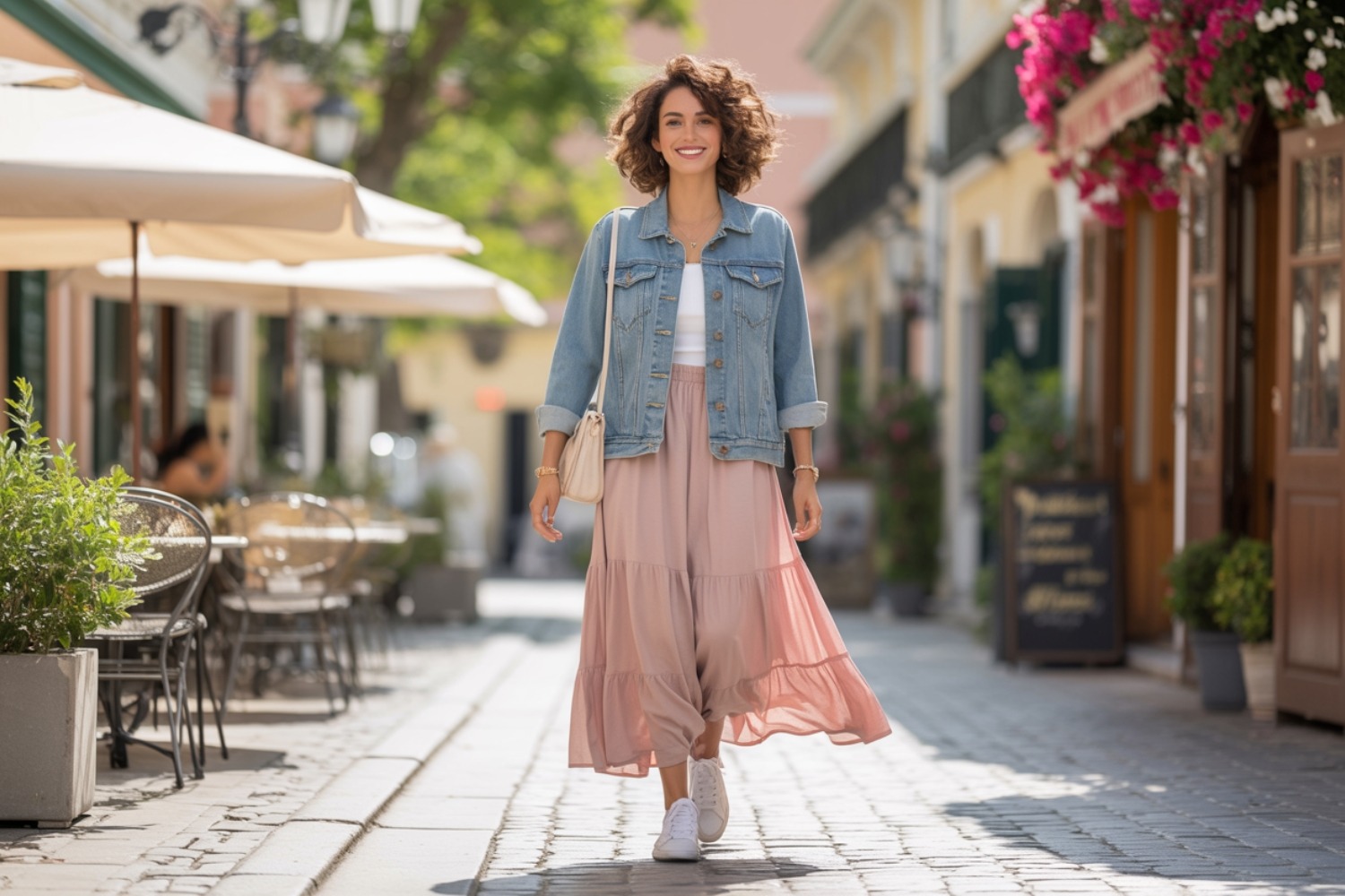Trendy denim jacket outfits featuring stylish casual layers, dresses, trousers, skirts, and seasonal looks