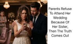 Bride looking heartbroken as her parents refuse to attend her wedding after she excludes her sister over a bitter family conflict.